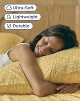 Floral Sheets - Yellow Floral Bed Sheet Set - 1 Flat, 1 Fitted & 2 Pillowcases w/ Deep Pockets - Comfy, Wrinkle & Fade Free - Boho Botanical Bedding - Ultra-Soft, Breathable & Cooling - Queen Size Set CGK Unlimited