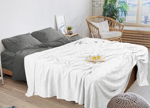 Utopia Bedding White 100% Cotton Blanket [Full Size - 90x84 Inch] 350GSM Lightweight, Soft and Breathable Thermal Blanket for All Seasons Utopia Bedding
