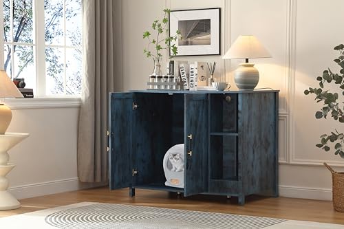 Forest Gravity Cat Litter Robot Enclosure, Enclosure for self-Cleaning Litter Boxes,Adjustable Shelf for Dog Proof and Storage,Charging Station,Locks Added for cat,Large Indoor Cat House,Blue FOREST GRAVITY