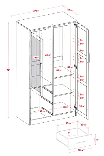 Palace Imports 100% Solid Wood Metro 2-Door Wardrobe Armoire w/Raised Panel Doors, Java, 37.75" w x 72" h x 20.75" d, Renewable Eco-Friendly Wood, Made in Brazil Palace Imports