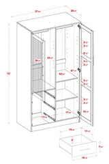 Palace Imports 100% Solid Wood Metro 2-Door Wardrobe Armoire w/Raised Panel Doors, Java, 37.75" w x 72" h x 20.75" d, Renewable Eco-Friendly Wood, Made in Brazil Palace Imports
