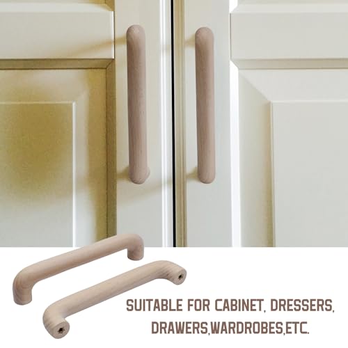 Risbay 10Pcs 5.04" Hole Distance Wood Color Unfinished Wood Handles for Drawer,Wardrobe,Cupboard,Dresser Risbay
