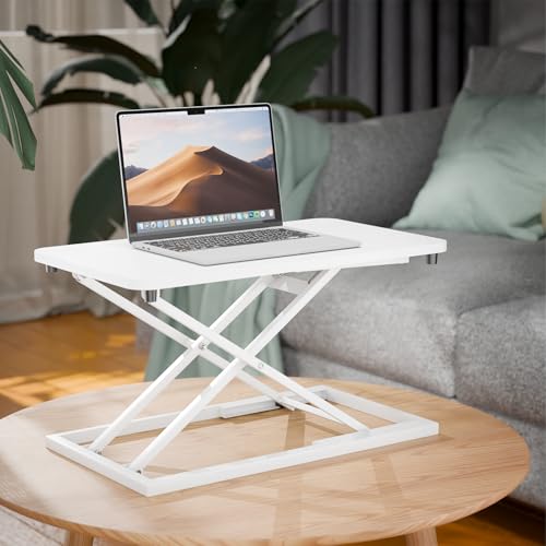 Hoodutric Standing Desk Converter Height Adjustable, Sit to Stand up Desk Riser Computer Workstation use in Laptop and Single Monitor Ergonomic Desktop Workstation for Home Office - White Hoodutric