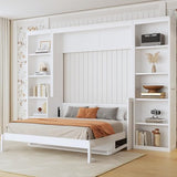 SOFTSEA Queen Size Murphy Bed with Desk, Space Saving Foldable Wall Bed Frame with Storage Shelves, Hideaway Wall Murphy Bed Cabinet for Small Room, Guest Room, White SOFTSEA