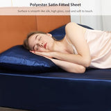 Lirex Satin Fitted Sheet Twin XL Size,Luxury & Ultra Soft Deep Pocket Single Bottom Bed Sheets Sold Separately, Navy Blue Lirex