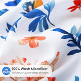 Mooreeke Duvet Cover Full Size, 3 Piece Blue and Red Flower Duvet Cover Set with Zipper Closure, Soft & Breathable Botanical Patterned Microfiber Bedding Set with 4 Corner Ties and 2 Pillow Shams Mooreeke