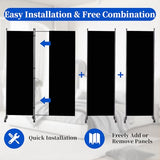 Room Divider 6FT Room Partition with Lockable Wheels, (Thicked Metal Base) Room Dividers, Freestanding Indoor Folding Privacy Screens, Portable Fabric Wall Divider for (Black, 88"- 4 Panel) JVVMNJLK