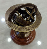 5" Nautical Brass Armillary Sphere World Globe Rosewood Base Table Decor Gift Nautical Replica Hub