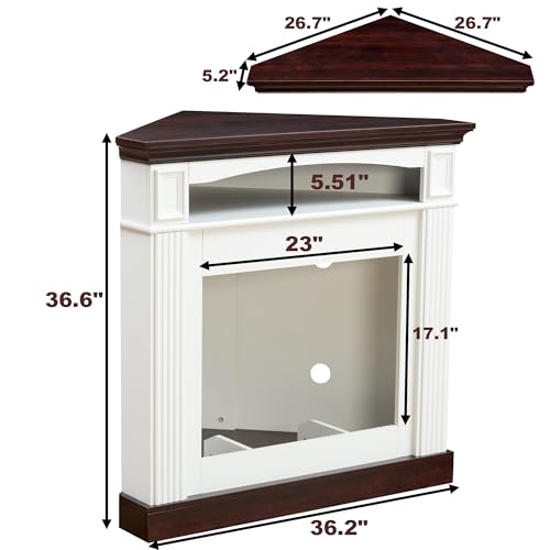 36” Corner Fireplace Mantel Surround, Stylish Wave Design, White OKYCI