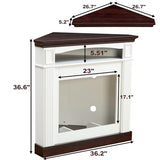 36” Corner Fireplace Mantel Surround, Stylish Wave Design, White OKYCI