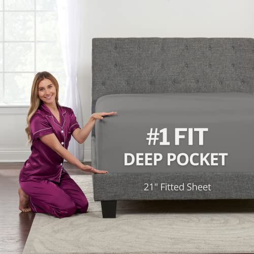 Twin Deep Pocket Fitted Sheet – Deep Pocket Twin Fitted Sheet – Microfiber Twin Size Fitted Sheets Only – Single Mattress Fitted Bed Sheet Set – Kids Bed Fitted Sheet for Boys / Girls 21 Inch Grey DeaLuxe