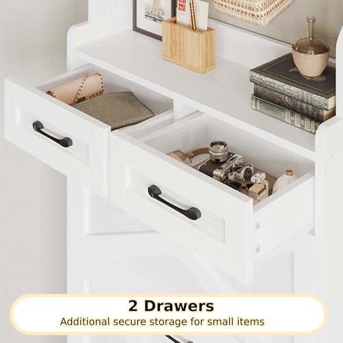 IRONCK Shoe Cabinet with 3 Flip Drawers & Coat Rack, Freestanding Wood Shoe Storage Organizer for Entryway, Hidden Narrow Shoe Rack Cabinet Organizer for Hallway Living Room, 2 in 1 Hall Tree White IRONCK