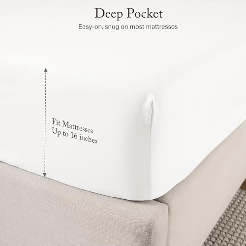 ROSE&RISY White King Sheet Set Pre-Washed Cotton-Like Microfiber, 4 Pieces Ultra Soft Bed Sheet Set King, Breathable Deep Pocket Skin Friendly, Includes 1 Fitted, 1 Flat, 2 Pillowcases (White, King)