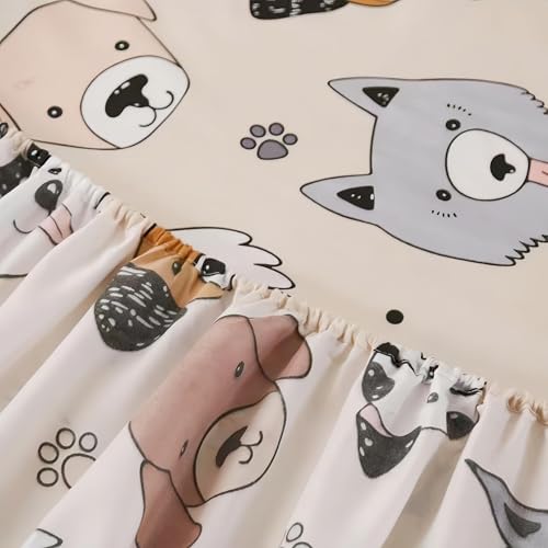 SDY 3PCS Dog Fitted Sheet, Doggy Print Pattern Bedding Sheet Full with Deep Pocket Fitted Sheet & 2 Pillowcases, Soft and Trendy, Kawaii Animals Cartoon Sheet for Boys, Girls and Teens, Full SDY