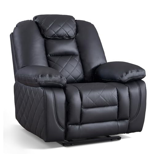 CANMOV Faux Leather Manual Recliner Chair, Single Sofa Chair with Comfortable Armrest and Backrest, Home Theater Seating for Living Room, Bedroom, Black