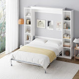 Rophefx Queen Murphy Bed Cabinet with 5-Tier Adjustable Storage Shelves, Wood Queen Wall Bed Cabinet Bed, Space Saving Beds, Hidden Bedframe, Foldable Platform Beds for Guest Room, Bedroom, White Rophefx