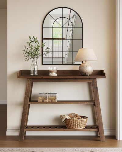 LITTLE TREE Solid Wood Entryway Table, 45" Narrow Console Table for Entryway, 3-Tier Modern Farmhouse Behind Couch Sofa Table with Raised Sided Back Panel for Entrance, Entry, Hallway, Dark Brown LITTLE TREE