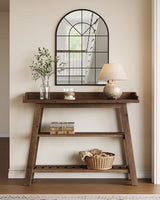LITTLE TREE Solid Wood Entryway Table, 45" Narrow Console Table for Entryway, 3-Tier Modern Farmhouse Behind Couch Sofa Table with Raised Sided Back Panel for Entrance, Entry, Hallway, Dark Brown LITTLE TREE