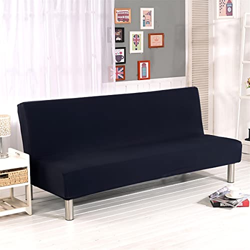 Stretch Futon Cover Armless Sofa Slipcover Foldable Sofa Bed Covers with Elastic Bottom, Machine Washable (Black) HUOZHI