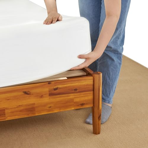 Oliver Queen Size Bed Frame - 15-Inch Mid Century Design with Rattan Headboard, Bohemian Style, No Box Spring Needed, Easy Assembly in Caramel Bme