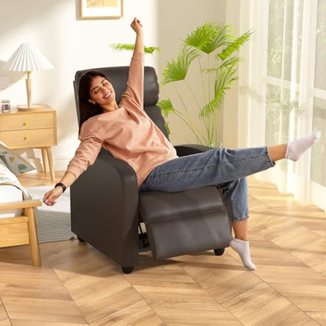 MKDLUFEI Massage Recliner Chair, Single Sofa Chair with Remote Control, Adult Chair Recliner, Living Room Recliners with Pu Leather Push Back Backrest, Brown MKDLUFEI