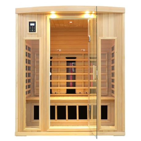 KUNSANA Ceramic Infrared Sauna 3 Person, Low EMF Infrared Saunas for Home, Hemlock Indoor Sauna Room, 2- in - 1 Heating Panels, Bluetooth Speakers, Chromotherapy Lights KUNSANA
