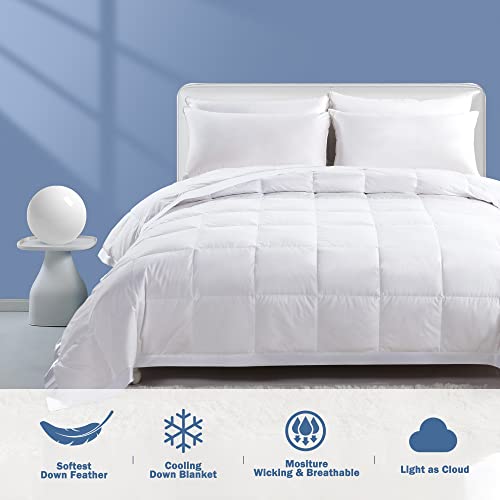 Dafinner Feather Down Blanket Twin Size, Extra Lightweight Summer Comforter, Noiseless & Ultra Soft Thin Bed Blanket with Satin Trim (68"x90", White) Dafinner