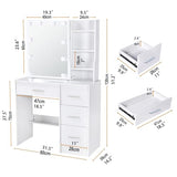 Teousev Vanity Desk with Lighting and Mirror,Small Vanity with 4 Drawers 6 Storage Shelves 3 Lighting Colors for Gilrs Vanity,White,31.5" L*14.2" W*51.2" H Teousev