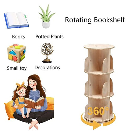 Lexza 3-Tier Rotating Bookshelf for Kids and Adults – Stylish Wood Storage Solution - WoodArtSupply