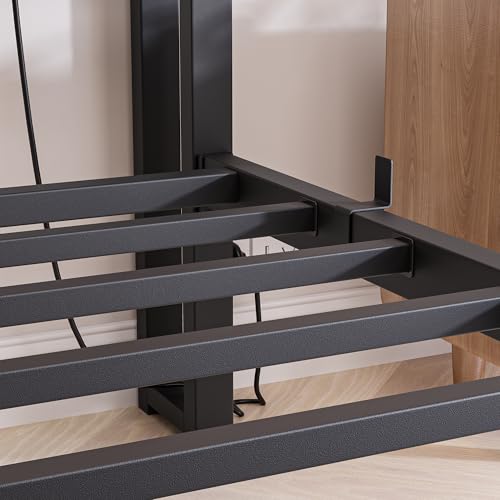 Maliacife Full Size Bed Frame with Headboard,LED Light and Charging Station with Wood Shelves,Metal Platform Bed with Heavy Duty Slats Support,No Box Spring Needed,Easy Assembly,Noise Free,Black Maliacife