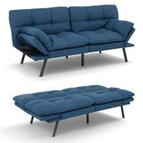 Vipbear 71" Futon Sofa Bed - Convertible Sofa Beds/Adjustable Backrest & Armrest, Comfy Loveseat Sleeper for Small Spaces, Apartments & Offices,Linen Fabric Blue Futons Vipbear