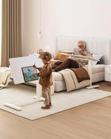 FLEXISPOT H7 PRO Mobile Standing Desk Adjustable Overbed Table Pneumatic with Wheels 90°Tiltable Portable Laptop Desk Rolling Computer Cart Foldable Bedside Table(31.5" W x 17.7" D, White) FLEXISPOT