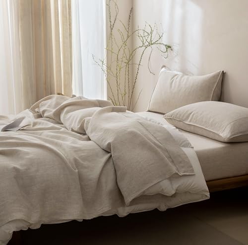 Talasily 100% French Pure Linen Sheets Set King Size,Oeko-TEX Certified Bedding, All-Season Breathable for Hot Sleepers,16 Inch Deep Pocket Machine Washable 4-Piece (Natural Linen) Talasily