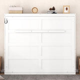 Merax Modern Farmhouse Solid Wood Murphy Bed Chest, Wall Bed with Wood Slat Support/No Box Spring Needed/Space Saving/Full,White Merax