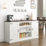 Hlivelood 66" Farmhouse TV Stand with Power Outlets for 75 65 Inch TVs, 33" Tall Entertainment Center with Storage Cabinets w/Adjustable Shelves, Rustic Large TV Media Console for Living Room, White Hlivelood