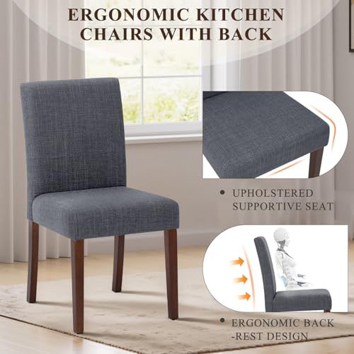 Upholstered Parsons Dining Chairs Set of 4, Modern Dining Room Chairs with Back, Fabric Kitchen Side Chairs with Wood Legs for Dinner Farmhouse Restaurant, Dark Grey MALOL