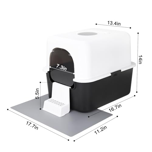 Sfozstra Cat Litter Box with Lid, Fully Enclosed Splash-Proof and Leak-Proof Urine High Edge and Odorless Cat Litter Box, Easy to Installation and Clean (Black with Pedal(S)) Sfozstra