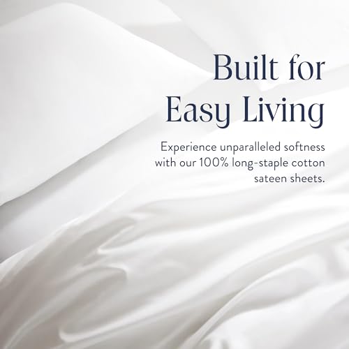 Brooklinen Luxury Sateen 4 Piece Sheet Set - 100% Cotton Bed Sheets, Soft & Durable Full Size Sheets Set in White, Oeko-TEX Certified Bedding Set - 1 Fitted Sheet, 1 Flat Sheet, 2 Pillowcases Brooklinen