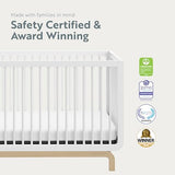 Storkcraft Santorini Deluxe 5-in-1 Convertible Crib with Bonus Toddler Guardrail (White with Driftwood) – GREENGUARD Gold Certified, Toddler Guardrail Included in Box, Fits Standard Crib Mattress Storkcraft