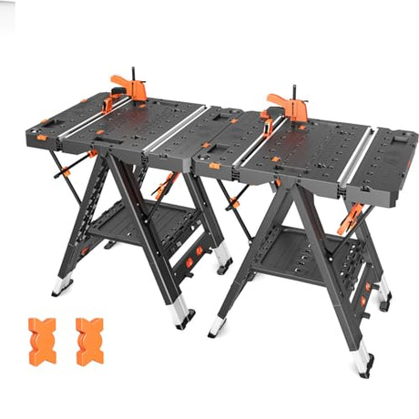 LARBANKE Combined Portable Folding Work Table,2-in-1 Sawhorse & Workbench,Waterproof Workbench with Extra Load Capacity with 8 Woodworking Clamps,8 Connecting Blocks,4 Limit Blocks LARBANKE
