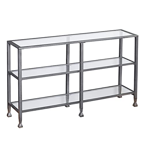 SEI Furniture Jaymes 3 Tier Glass Console Media Table, Silver Frame Finish, distressed silver (AMZ1770MC) SEI Furniture