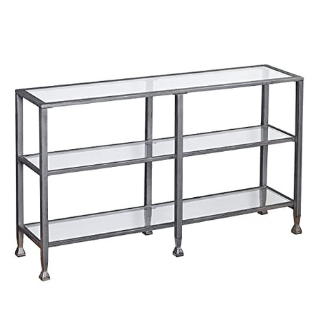 SEI Furniture Jaymes 3 Tier Glass Console Media Table, Silver Frame Finish, distressed silver (AMZ1770MC) SEI Furniture