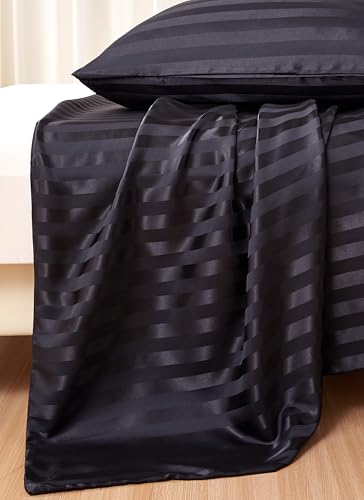 Arianaut Duvet Cover Full Size Black 5 Pieces Satin Full Duvet Cover Luxury Coquette Silk Like Striped Duvet Cover Black Bedding Set Comforter Cover with Zipper Closure 1 Duvet Cover 4 Pillow Cases Arianaut