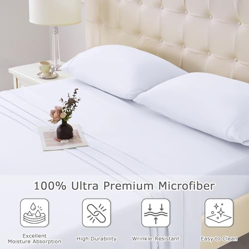 Homilay Twin Size Bed Sheet Set - 3 Piece Soft Microfiber Sheets with Deep Pockets, Cooling Technology, and Wrinkle-Free Pillowcase. Hotel-Quality, Durable Bedding, Brilliant White Homilay
