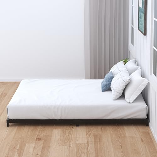 Nailsong 4 Inch Bed Frame Full Low Profile, Full Size Metal Bed Frame No Box Spring Needed, Heavy Duty Metal, Easy Assembly, Black Nailsong