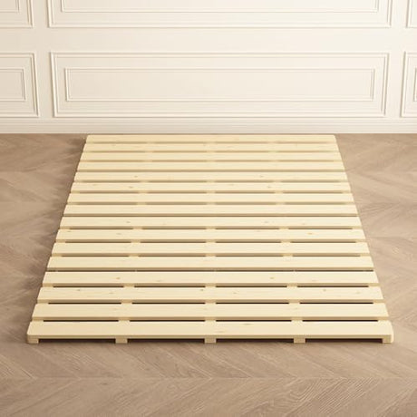 LOBOTOU Queen Size Foldable Wood Bed Slats, Breathable Wooden Mattress Support Base, Japanese Tatami Floor Bed Frame for Guest Bedroom, Easy to Store (Queen (U.S. Standard)) LOBOTOU