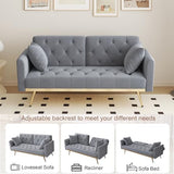 Modern Velvet 2 in 1 Futon Sofa Bed,Convertible Folding Sleeper Bed Couches with 2 Pillows,73" Tufted Recliner Love Seat with Golden Chrome Legs for Living Room Apartment Office (Grey-New) Anwick