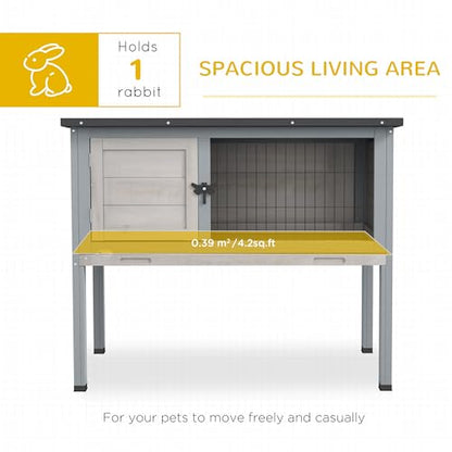 PawHut Elevated Wooden Rabbit Hutch, Indoor/Outdoor Bunny Cage with Hinged Asphalt Roof and Removable Tray for Guinea Pig, Gray - WoodArtSupply