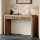 BSYEIO 54.3" Curved Console Table with Fluted Drawer, Rustic Entryway Table and Thick Legs, Sturdy Sofa Table for Hallway & Living Room Wood (Natural) BSYEIO