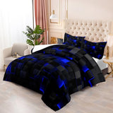 Nttopship Geometric Blue Black Comforter Set,Light Honeycomb 3 Piece Bedding Set King Size for Teen Boys,Modern Quilt Set Geometry Decor,Microfiber Lightweight 1 Comforter 2 Pillowcases All Season Nttopship